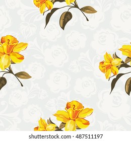 Patrón floral sin fisuras con flores amarillas Vector Ilustración EPS8