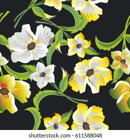 Seamless floral pattern with yellow flowers Vector Illustration
