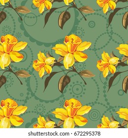 Patrón floral sin fisuras con flores amarillas Vector Ilustración EPS8