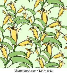 Seamless floral pattern with yellow lilies.