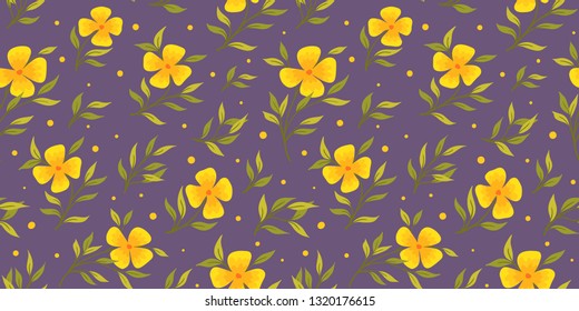 Seamless floral pattern with yellow meadow flower on dark background