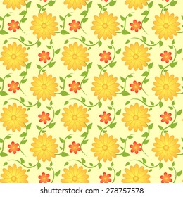 Seamless floral pattern with yellow and orange flowers