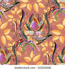 seamless floral pattern with yellow and orange leaves and colorful flowers. Vector.