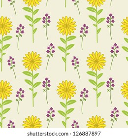Seamless floral pattern with yellow and purple flowers