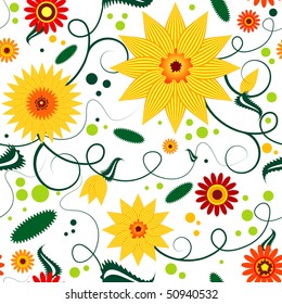 Seamless floral pattern with yellow and red flowers (vectorEPS 10)