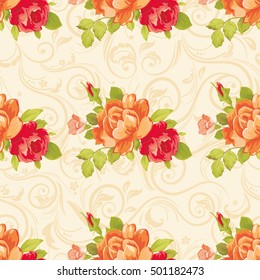 Seamless floral pattern with yellow roses Vector Illustration EPS8
