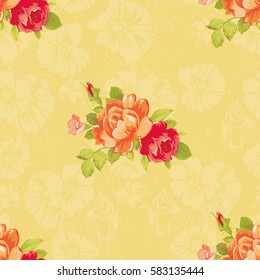 Seamless floral pattern with yellow roses Vector Illustration EPS8