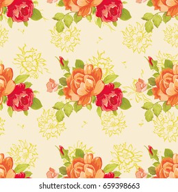 Seamless floral pattern with yellow roses Vector Illustration EPS8