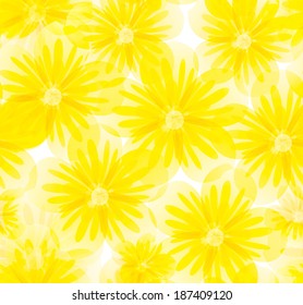 Seamless floral pattern with yellow transparent flowers, vector illustration