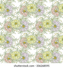 seamless floral pattern with yellow violet and pink flowers