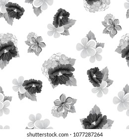 Seamless floral pattern. For your fabric design, clothing, printed matter. Postcards, greeting cards and invitations for birthday, wedding, Valentine's day, party. Vector illustration.
