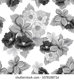 Seamless floral pattern. For your fabric design, clothing, printed matter. Postcards, greeting cards and invitations for birthday, wedding, Valentine's day, party. Vector illustration.