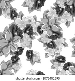 Seamless floral pattern. For your fabric design, clothing, printed matter. Postcards, greeting cards and invitations for birthday, wedding, Valentine's day, party. Vector illustration.