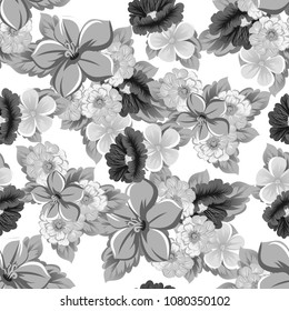 Seamless floral pattern. For your fabric design, clothing, printed matter. Postcards, greeting cards and invitations for birthday, wedding, Valentine's day, party. Vector illustration.