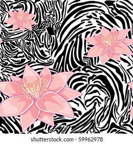 Seamless floral pattern with zebra print