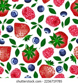 Seamless floral pattern-200. Forest berries, strawberries, raspberries, blueberries.