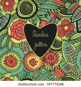 Seamless floral pattern.Color image, freehand drawing.In folk style