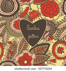 Seamless floral pattern.Color image, freehand drawing.In folk style