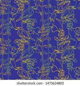 Seamless floral pattern.Contour drawing of flowers. For decoration of fabric, paper, Wallpaper, covers. Neon outlines of flowers on different layers.