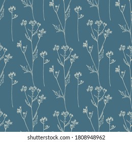 Seamless floral pattern.Contour drawing of flowers. For decoration of fabric, paper, Wallpaper, covers. Blue color.The meadow flowers.