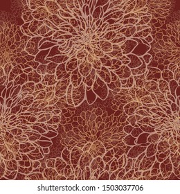 Seamless floral pattern.Dahlia flowers. Can be printed and used as wrapping paper, Wallpaper, fabric.Layered vector floral pattern.Red-brown color.