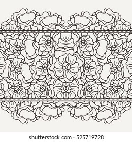 Seamless floral patterned boeder with flowers. Vector decor element.