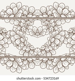 Seamless floral patterned border with flowers. Vector decor element.