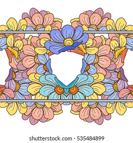 Seamless floral patterned border with flowers. Vector decor element.