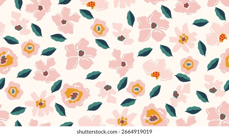 Padrões florais sem emenda, flores desenhadas à mão abstrata imprimir decoração. Ilustração para tecidos, têxteis, vestuário, arte de parede, impressão e projeto de design, etc.