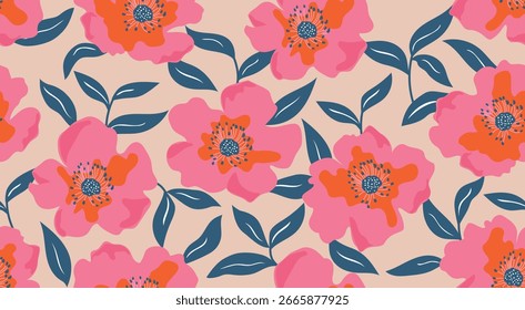 Patrones florales sin fisuras, decoración Abstractas de la impresión de las flores dibujadas a mano. Ilustración para la tela, los textiles, la ropa, el arte de la pared, la impresión y el proyecto de diseño, etc.