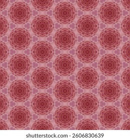 Seamless floral patterns arranged in hexagonal grids create a sense of depth and visual interest. The warm pink-red hue creates a sense of modern elegance, luxury, refinement and appeal.