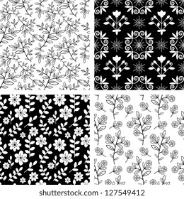 Seamless floral patterns black and white collection