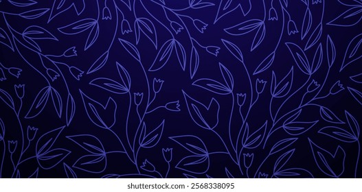 Seamless floral patterns with blue flowers and leaves on a dark blue backgrounds for Fashionable textiles, book covers, Digital interfaces, prints designs templates material, wedding invitations cards