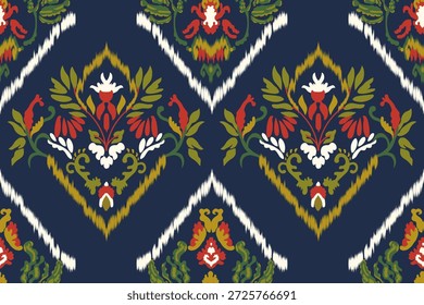 Patrones florales sin fisuras en un estilo botánico, pintados a mano utilizando la técnica Ikat, adecuados para todo tipo de textiles.	