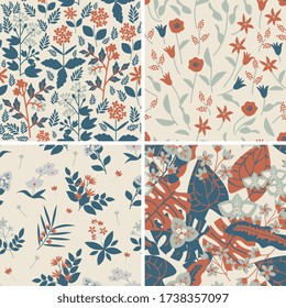 Seamless floral patterns decorative set