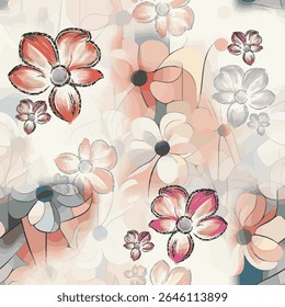 Seamless Floral Patterns Featuring Various Flowers in Artistic Styles and Vibrant Colors