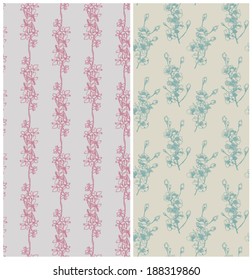 Seamless floral patterns. Hand drawn cherry flowers. Vector illustration.