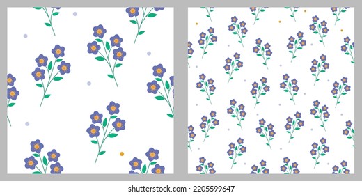 Nahtlose Blumenmuster. Große Blumen und kleine. Blau.