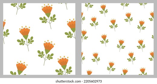 Patrones florales sin foco. Flores grandes y pequeñas. Color naranja.