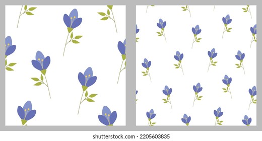 Seamless floral patterns. Large flowers and small. Blue color.