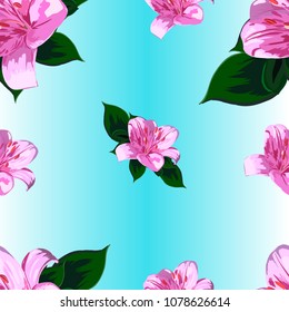 Seamless floral patterns on a blue background. use: cloth postcard printing. lilies, pink.