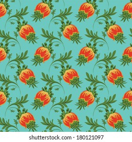 seamless floral patterns on blue background. 