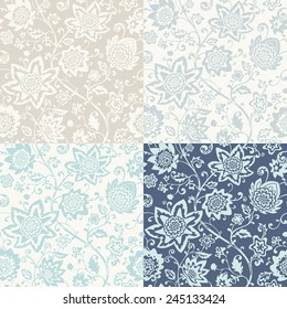 Seamless floral patterns set. Abstract textures with flowers. Vector backgrounds.