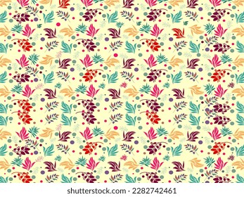 seamless floral pattern's set of collection ornaments. hand drawn abstract botanic leaves background. Endless textile texture used for printing retro fabric pattern design.