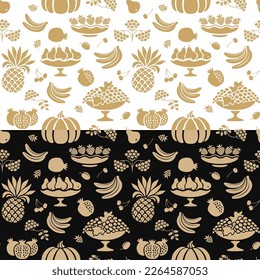 
Modalidades florales impecables. Dos orígenes ornamentales con frutas, verduras y bayas.