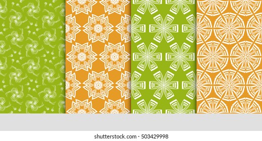 Seamless floral patterns set. Vector illustration. Texture for design wallpaper, pattern fills, web page, banner, flyer. ethnic ornament. olive and orange color