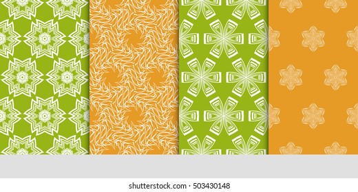 Seamless floral patterns set. Vector illustration. Texture for design wallpaper, pattern fills, web page, banner, flyer. ethnic ornament. green and orange color