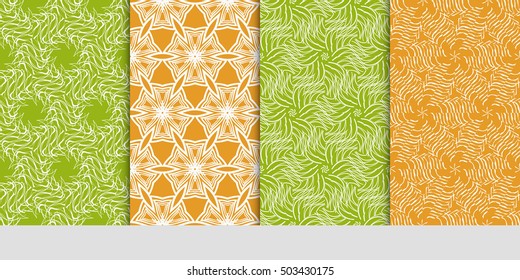 Seamless floral patterns set. Vector illustration. Texture for design wallpaper, pattern fills, web page, banner, flyer. ethnic ornament. olive and orange color
