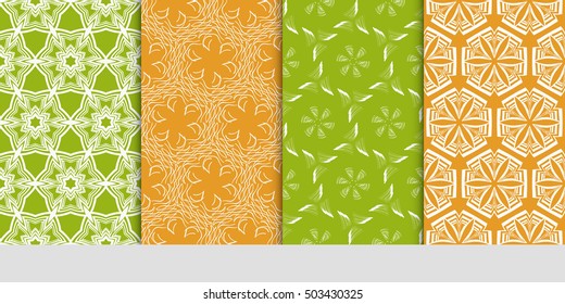 Seamless floral patterns set. Vector illustration. Texture for design wallpaper, pattern fills, web page, banner, flyer. ethnic ornament. olive and orange color