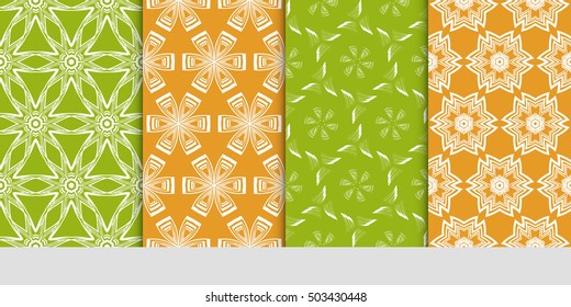 Seamless floral patterns set. Vector illustration. Texture for design wallpaper, pattern fills, web page, banner, flyer. ethnic ornament. olive and orange color